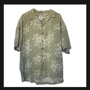Brigata L Mens Green Floral Short Sleeve Hawaiian 100% Silk Button Down Shirt